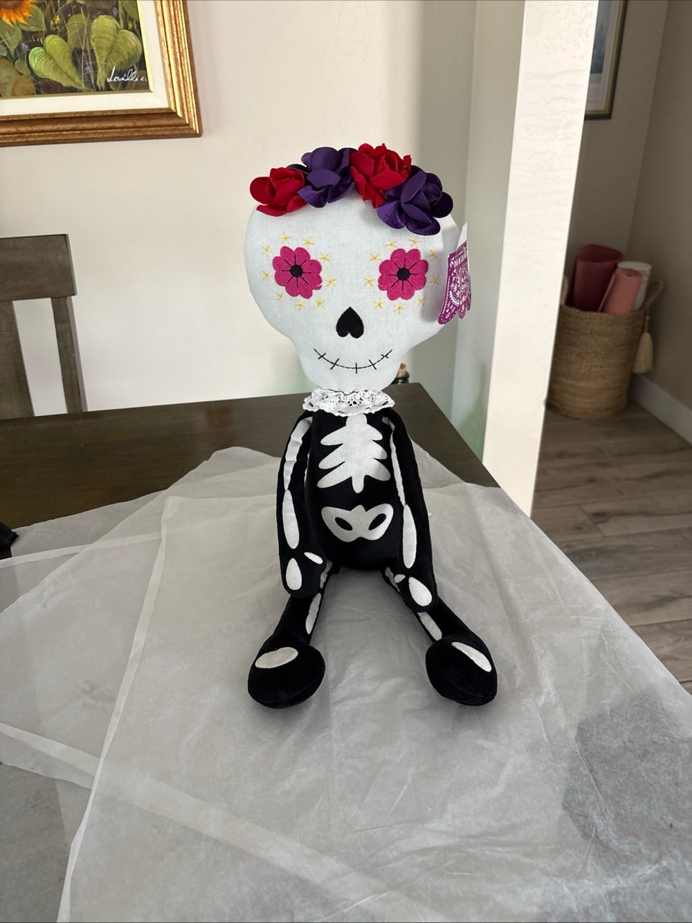 Dia De Los Muertos Plush Weighted Sitting Skeleton Sugar Skull Halloween NWT 23”